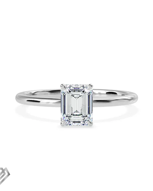 Solitaire lab diamond ring emerald cut stone