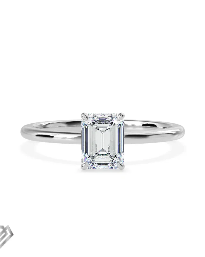Solitaire moissanite ring emerald cut stone