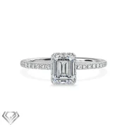 Hidden Halo moissanite ring emerald cut stone