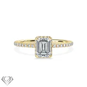 Hidden Halo moissanite ring emerald cut stone