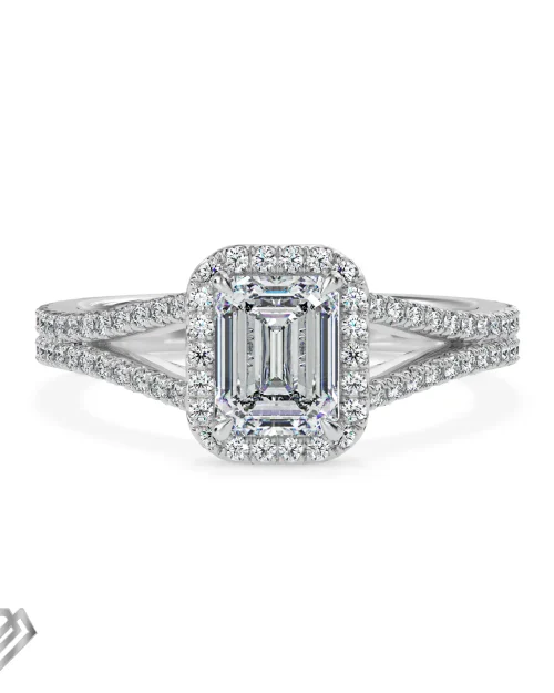 Halo moissanite ring emerald cut stone 104rbc