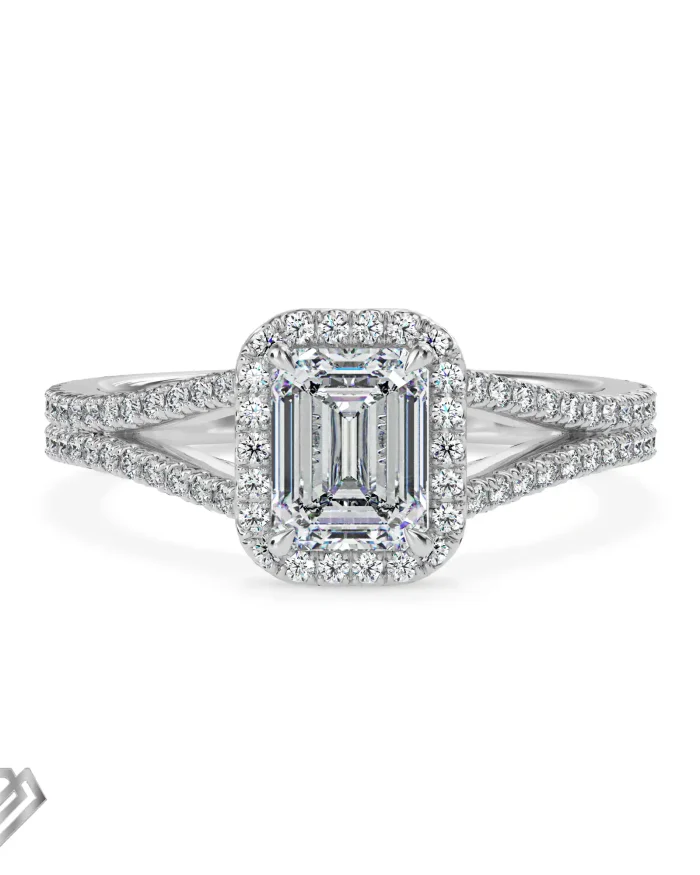 Halo moissanite ring emerald cut stone 104rbc