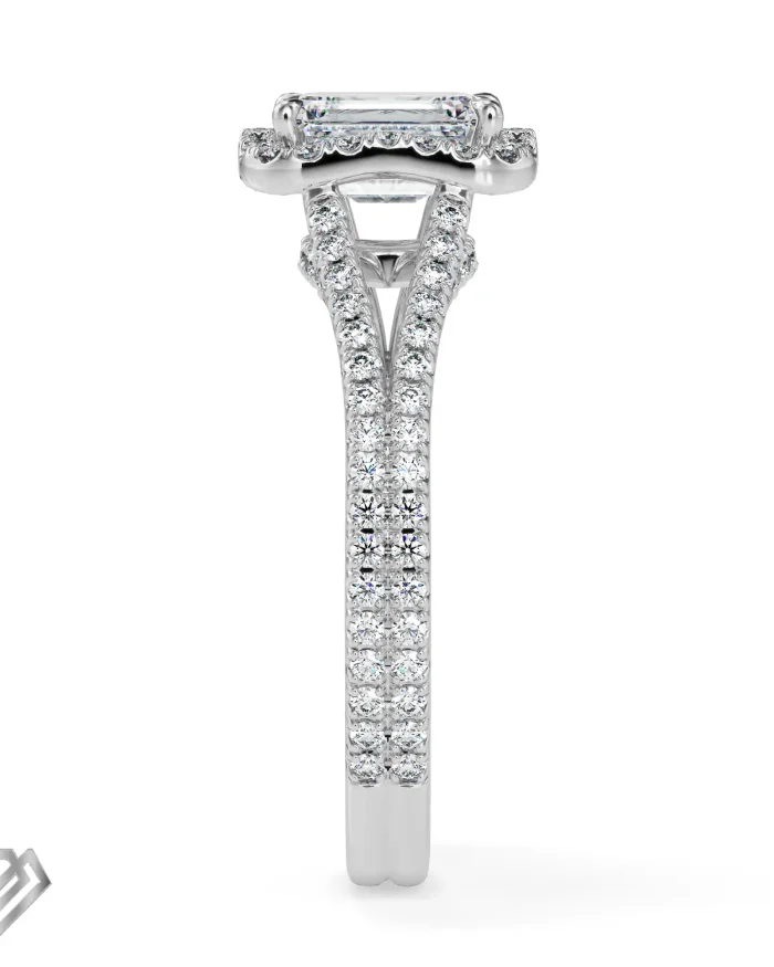 Halo moissanite ring emerald cut stone 104rbc