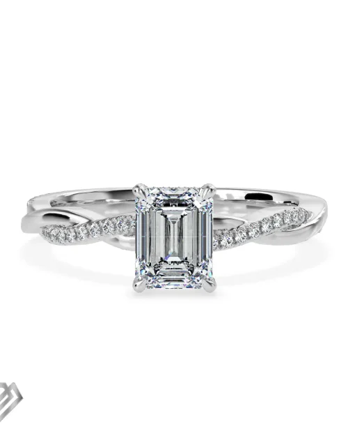 Pave lab diamond ring emerald cut stone