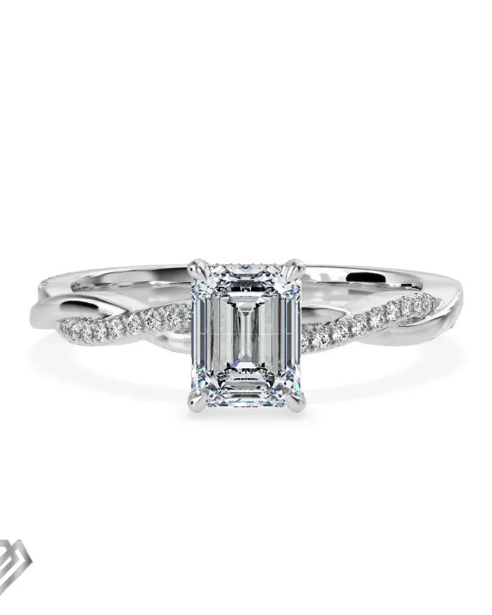 Pave lab diamond ring emerald cut stone