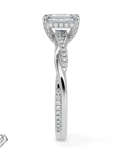 Pave lab diamond ring emerald cut stone