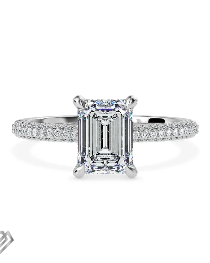 Hidden halo moissanite emerald cut stone