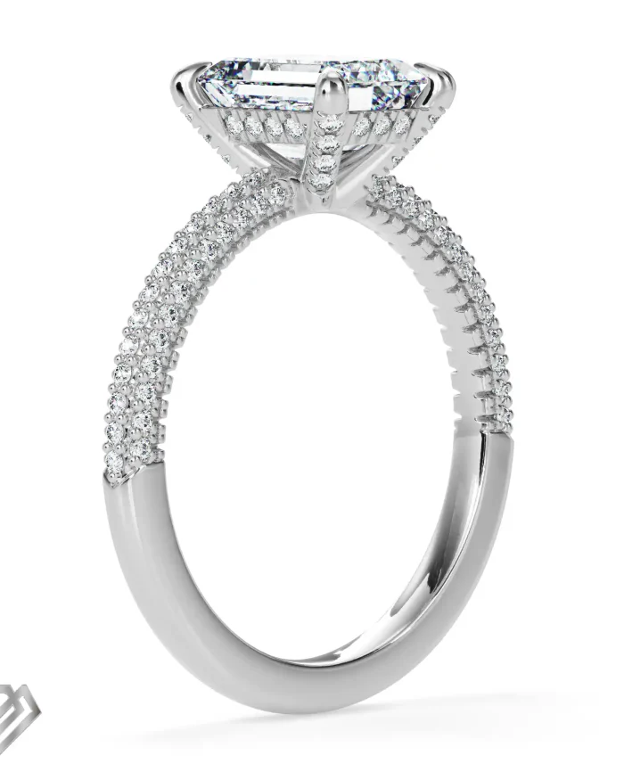 Hidden halo moissanite emerald cut stone