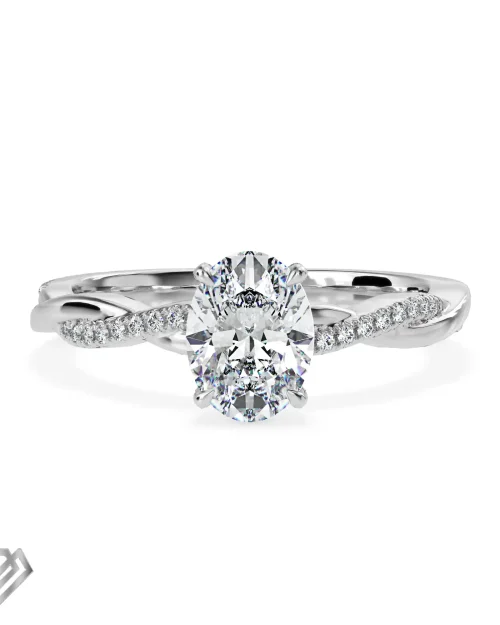 Pave lab diamond ring oval cut stone 68 rbc