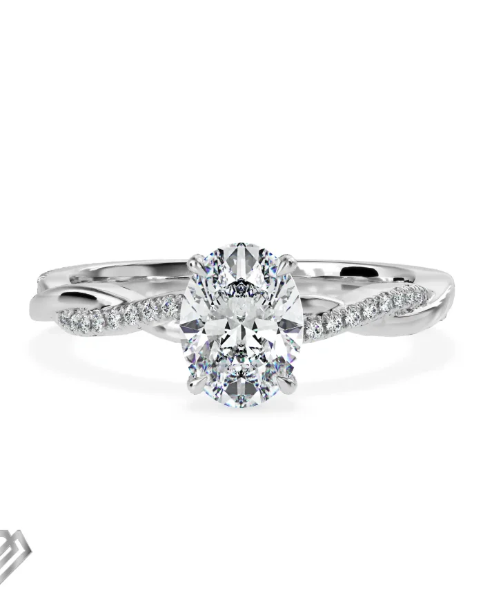Pave lab diamond ring oval cut stone 68 rbc