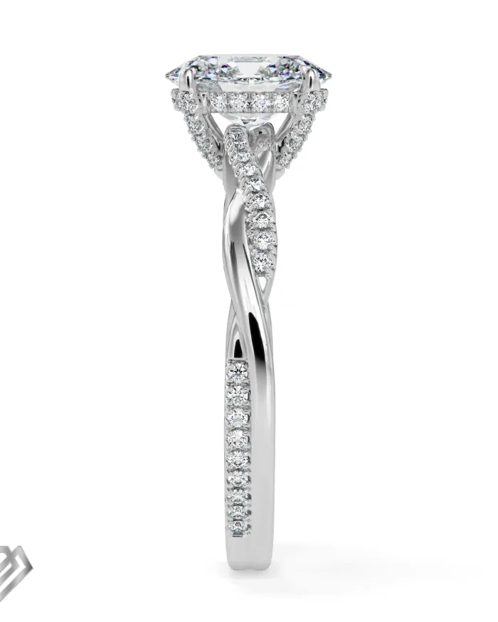 Pave lab diamond ring oval cut stone 68 rbc