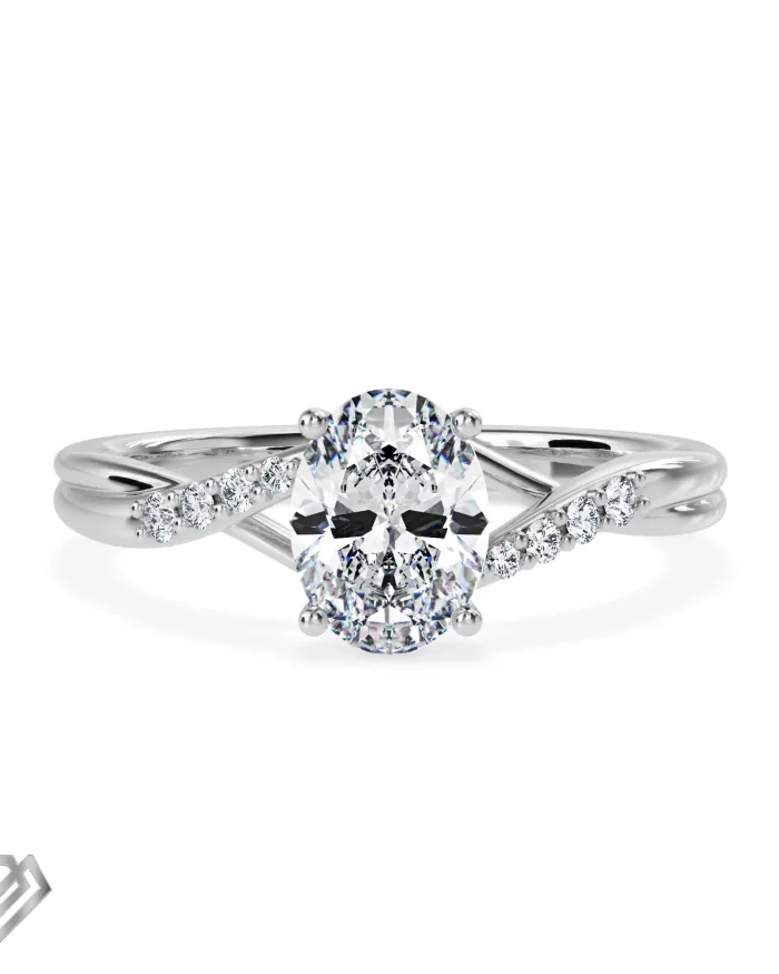 Pave lab diamond ring oval cut stone 8 rbc