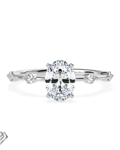 Pave lab diamond ring oval cut 8 rbc stones