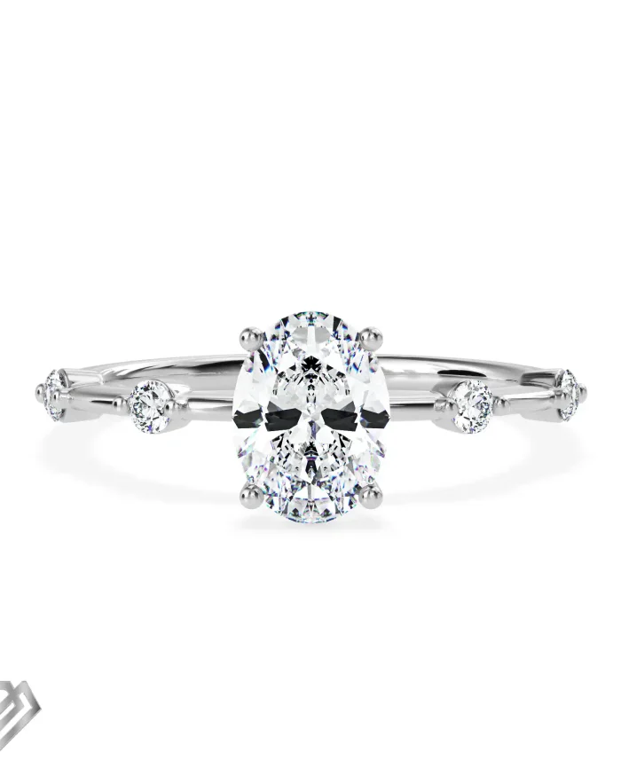 Pave lab diamond ring oval cut 8 rbc stones