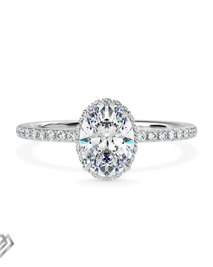 Hidden Halo moissanite oval cut stone