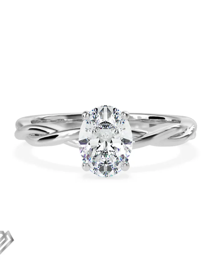Twisted moissanites ring oval shaped double band
