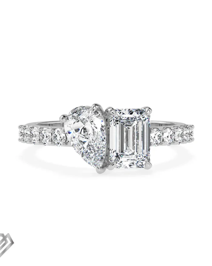 J Lo lab diamond ring radiant and pear cut stone