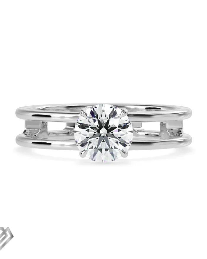 Twisted moissanite ring round brilliant stone wide band